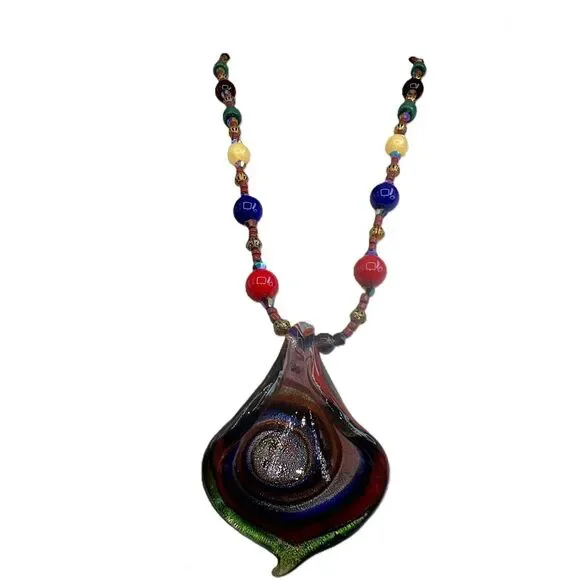 NEW Multicolor Murano Glass Beads Pendant Necklace Handcrafted Abstract Design - Picture 13 of 15